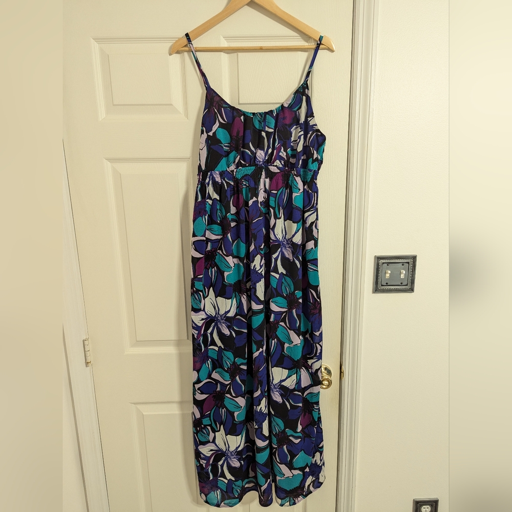 Elle maxi dress black blue green floral sleeveless size XL